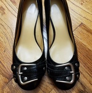 Nine West Leather Buckle and Rivet Wedge